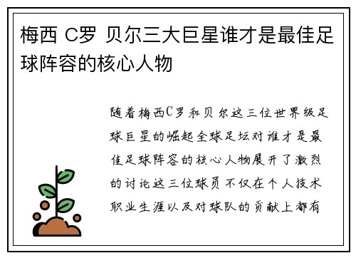 梅西 C罗 贝尔三大巨星谁才是最佳足球阵容的核心人物